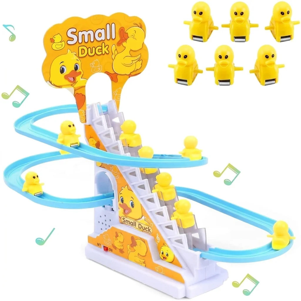Musical Duck Climbing Stairs Toy - Battery Operated Track Toy with 6 Cute Ducks, Educational Baby Gift - KT196132 view 2
