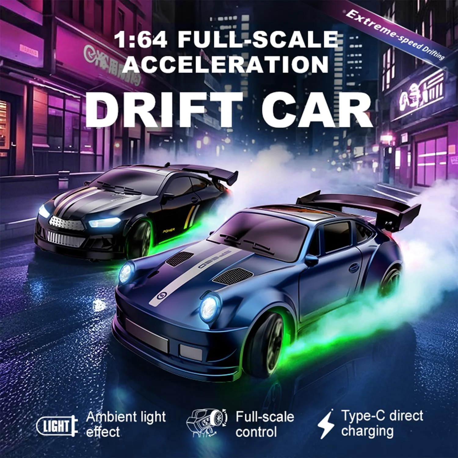 1:64 Pro Desktop Drift Racing Car (Blue) - Mini RC Drift Car, Proportional Control, LED Lights, Collectible - KT211471 view 2