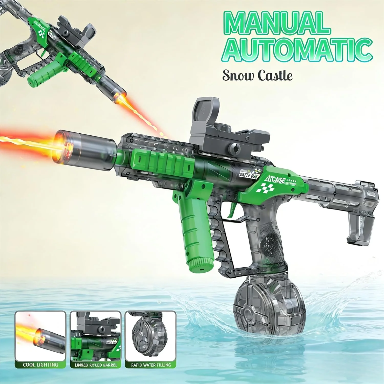Dragon Spitfire Automatic Water Gun - Drum Magazine Electric Blaster, High Capacity Summer Toy
